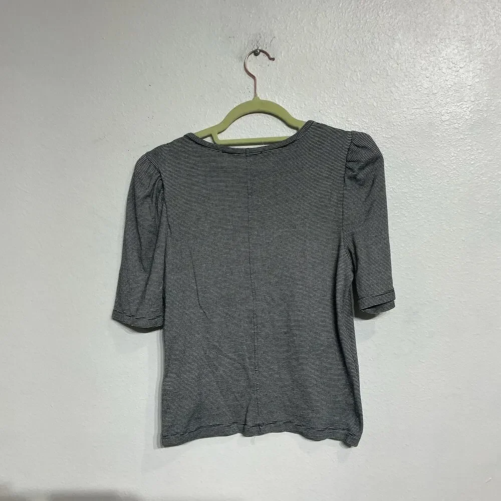 Madewell Blue Stripe Puff Sleeve Scoop Neck T-Shirt Sz M